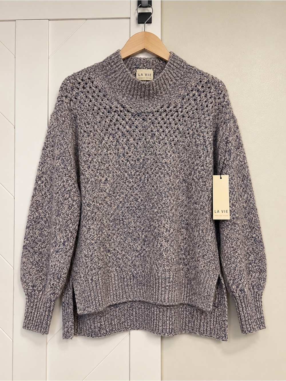La Vie Rebecca Taylor Mock Neck Marled Knit Sweater Purple Gray L NWT